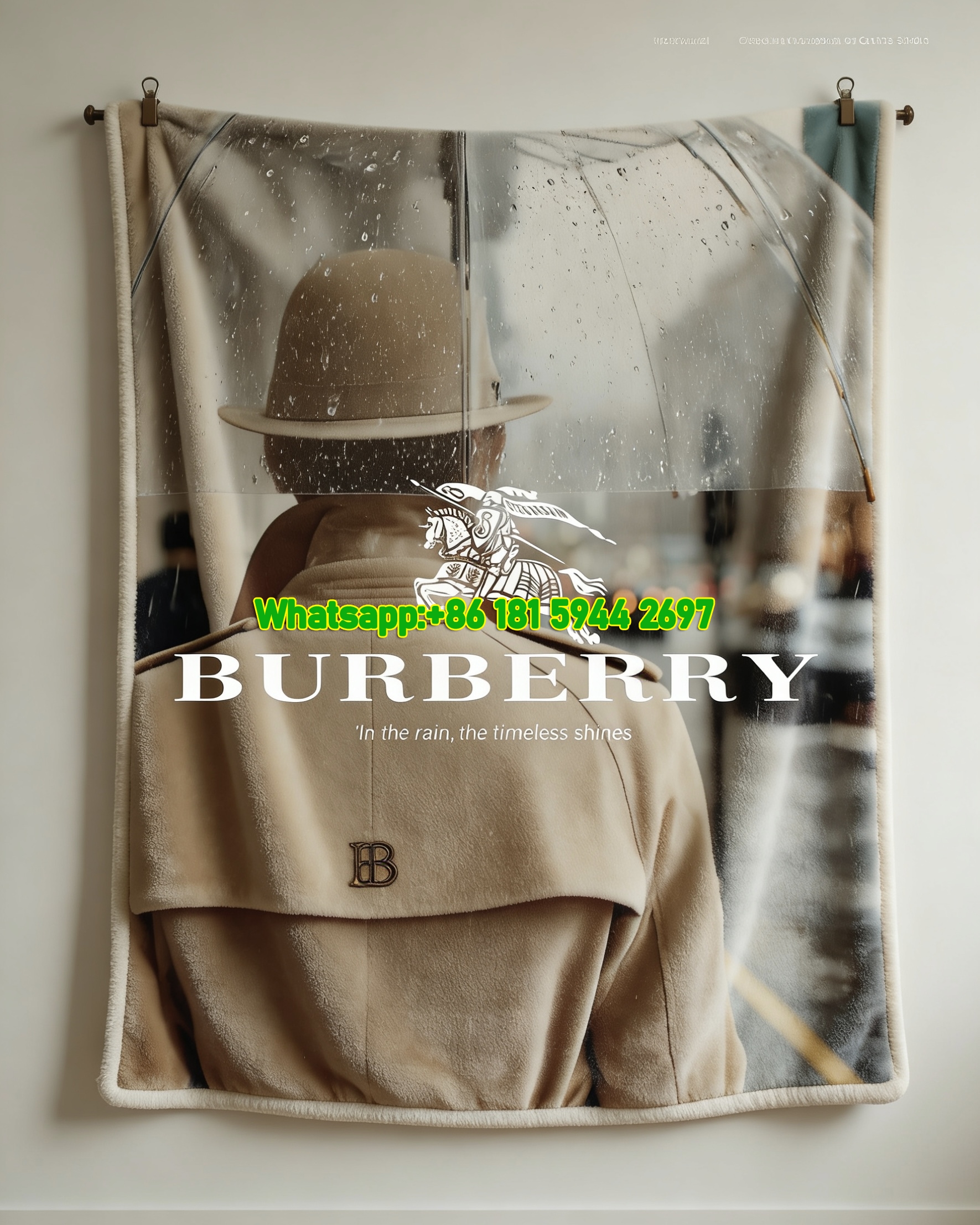 Burberry Trench Coat Rainy Street Print Flannel Sofa Throw Blanket B078